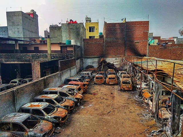 Charred cars in North East Delhi after mobs set fire to the area-Delhi_Riots_2020